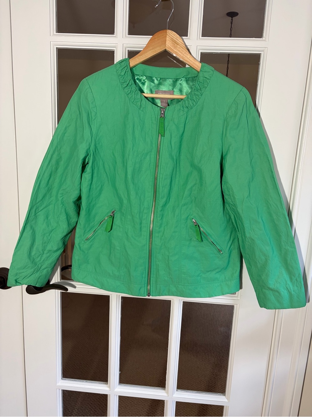Chico's Kelly Green Lightweight Zip-Front Jacket